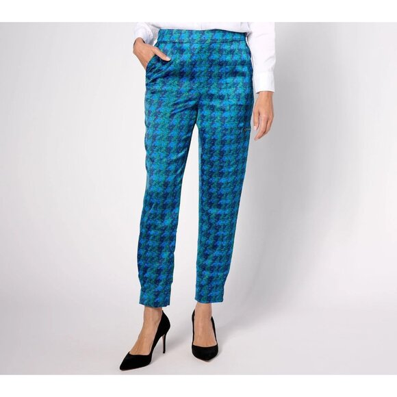 Isaac Mizrahi Live! Reg Stretch Sateen Cargo Pants BlueHoundstooth L A624659 - Picture 1 of 2